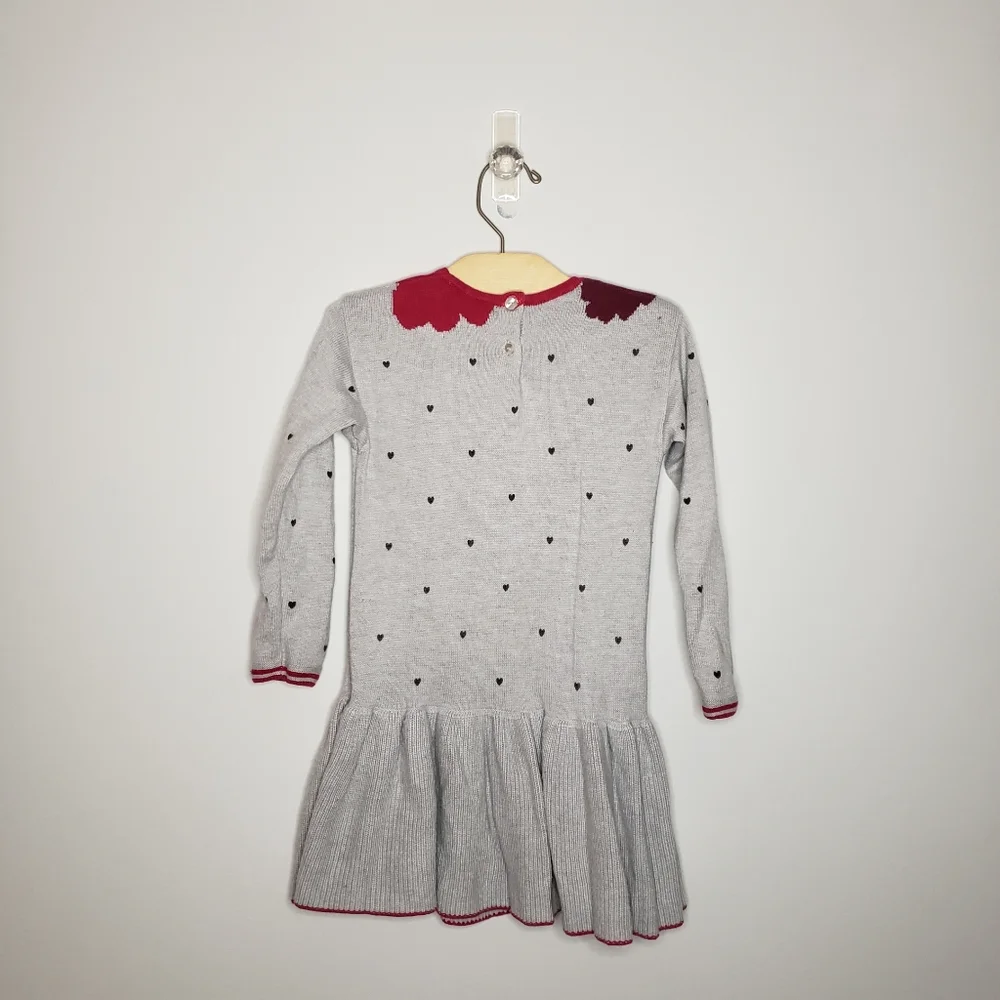Catimini 4 Toddler Girl Long Sleeve Sweater Dress Heart Floral Animal Design